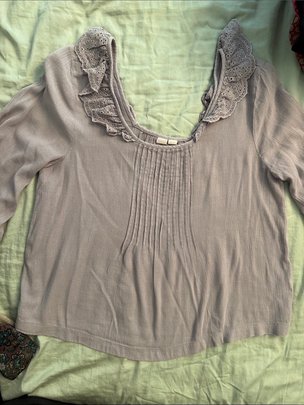 Melrose and Market Lace-Trim Pintuck Scoop Neck Top — Light Gray
